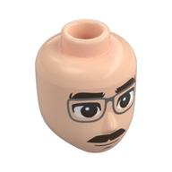 Tête de mini-poupée Mâle, sourcils bruns épais, moustache, lunettes argentées (Minidoll Head Male, Thick dark Brown Eyebrows, Mustache, Silver Glasses)