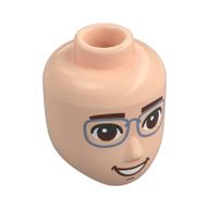 Tête de mini-poupée Homme, sourcils bruns rougeâtres, lèvres, lunettes bleu sable, bouche ouverte (Minidoll Head Male, Reddish Brown Eyebrows, Lips, Sand Blue Glasses, Open Mouth)