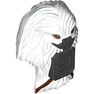 Tête de minifigurine spéciale, gigaran avec masque gris bleuté foncé et panneau avant et ceintures marron foncé motif imprimé (moroff) (Minifig Head Special, Gigoran with Dark Bluish Gray Mask and Front Panel and Dark Brown Belts Print (Moroff))