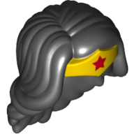 Cheveux et diadème, long ondulé, diadème jaune avec motif imprimé étoile rouge (femme prodige) (Hair and Tiara, Long Wavy, Yellow Tiara with Red Star Print (Wonder Woman))