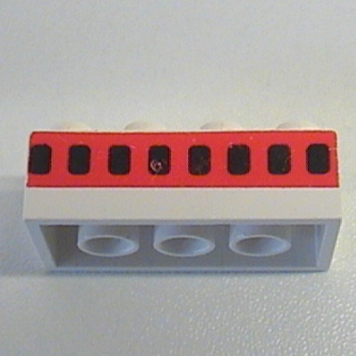Visuel indicatif Rebrickable de Brique 2 x 4 avec des fenêtres planes 8 dans le motif imprimé de bande rouge épaisse (Brick 2 x 4 with Plane Windows 8 in Thick Red Stripe Print)