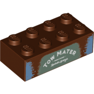 Brique 2 x 4 avec motif imprimé 'TOW MATER' sur fond vert sable (Brick 2 x 4 with 'TOW MATER' on Sand Green Background Print)