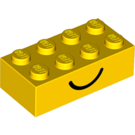 Visuel indicatif Rebrickable de Brique 2 x 4 avec motif imprimé sourire et froncement sur les côtés opposés (Brick 2 x 4 with Smile and Frown Print on Opposite Sides)