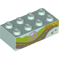Brique 2 x 4 avec le symbole de la paix, la route, et le motif imprimé de fleurs (Brick 2 x 4 with Peace Symbol, Road, and Flowers Print)