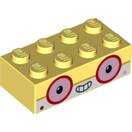 Brique 2 x 4 avec yeux roses avec bordure rouge, dents bouche motif imprimé (Brick 2 x 4 with Pink Eyes with Red Border, Teeth Mouth Print)