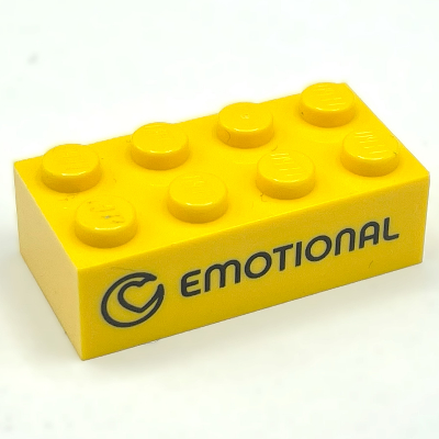 Visuel indicatif Rebrickable de Brique 2 x 4 avec motif imprimé 'EMOTIONAL' et icône (Brick 2 x 4 with 'EMOTIONAL' and Icon Print)