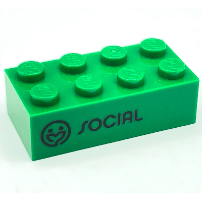 Visuel indicatif Rebrickable de Brique 2 x 4 avec 'SOCIAL' et motif imprimé icône (Brick 2 x 4 with 'SOCIAL' and Icon Print)