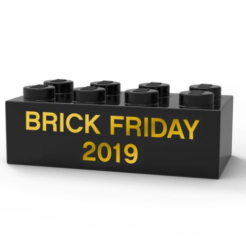 Visuel indicatif Rebrickable de Brique 2 x 4 avec motif imprimé 'Black Friday 2019' (Brick 2 x 4 with 'Black Friday 2019' Print)