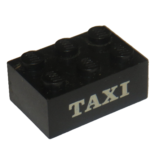 Visuel indicatif Rebrickable de Brique 2 x 3 avec motif imprimé blanc 'TAXI' Serif (Brick 2 x 3 with White 'TAXI' Serif Print)