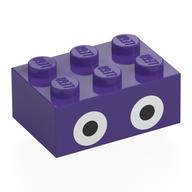 Brique 2 x 3 avec deux cercles blancs et noirs (yeux de nabbit) motif imprimé (Brick 2 x 3 with Two White and Black Circles (Nabbit Eyes) Print)