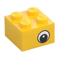 Visuel indicatif Rebrickable de Brique 2 x 2 avec œil avec motif imprimé blanc sur deux côtés, cercle blanc en pupille, offset (Brick 2 x 2 with Eye with White Print on Two Sides, White Circle in Pupil, Offset)