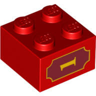 Visuel indicatif Rebrickable de Brique 2 x 2 avec motif imprimé '1' jaune et Fantaisie sur les deux côtés (Brick 2 x 2 with Yellow '1' and Fancy Outline Print on Both Sides)