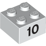 Visuel indicatif Rebrickable de Brique 2 x 2 avec motif imprimé noir "10" (Brick 2 x 2 with Black "10" Print)