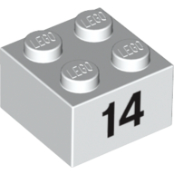 Visuel indicatif Rebrickable de Brique 2 x 2 avec motif imprimé noir "14" (Brick 2 x 2 with Black "14" Print)