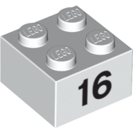 Visuel indicatif Rebrickable de Brique 2 x 2 avec motif imprimé noir "16" (Brick 2 x 2 with Black "16" Print)