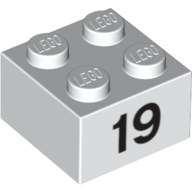 Visuel indicatif Rebrickable de Brique 2 x 2 avec motif imprimé noir "19" (Brick 2 x 2 with Black "19" Print)