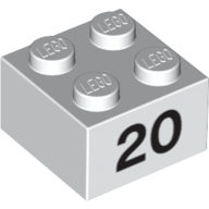 Visuel indicatif Rebrickable de Brique 2 x 2 avec motif imprimé noir "20" (Brick 2 x 2 with Black "20" Print)