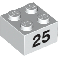 Visuel indicatif Rebrickable de Brique 2 x 2 avec motif imprimé noir "25" (Brick 2 x 2 with Black "25" Print)