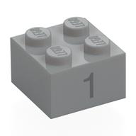 Visuel indicatif Rebrickable de Brique 2 x 2 avec motif imprimé gris bleu foncé '1' (Brick 2 x 2 with Dark Bluish Grey '1' Print)