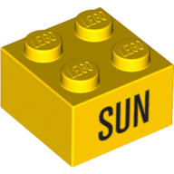 Visuel indicatif Rebrickable de Brique 2 x 2 avec motif imprimé noir 'SUN' (Brick 2 x 2 with Black 'SUN' Print)