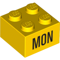 Visuel indicatif Rebrickable de Brique 2 x 2 avec motif imprimé noir 'MON' (Brick 2 x 2 with Black 'MON' Print)