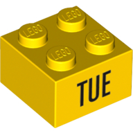 Visuel indicatif Rebrickable de Brique 2 x 2 avec motif imprimé noir 'TUE' (Brick 2 x 2 with Black 'TUE' Print)