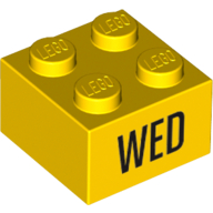 Visuel indicatif Rebrickable de Brique 2 x 2 avec motif imprimé noir 'WED' (Brick 2 x 2 with Black 'WED' Print)