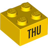 Visuel indicatif Rebrickable de Brique 2 x 2 avec motif imprimé noir 'THU' (Brick 2 x 2 with Black 'THU' Print)