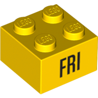 Visuel indicatif Rebrickable de Brique 2 x 2 avec motif imprimé noir 'FRI' (Brick 2 x 2 with Black 'FRI' Print)