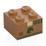 Visuel indicatif Rebrickable de Brique 2 x 2 avec boîte en carton, étiquettes vert foncé, feuille, rayures motif imprimé (Brick 2 x 2 with Card Board Box, Dark Green Labels, Leaf, Stripes Print)