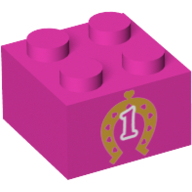 Visuel indicatif Rebrickable de Brique 2 x 2 avec fer à cheval en or avec cœurs et motif imprimé "1" (Brick 2 x 2 with Gold Horseshoe with Hearts and "1" Print)