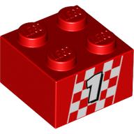 Visuel indicatif Rebrickable de Brique 2 x 2 avec '1' sur le motif imprimé Drapeau à damier (Brick 2 x 2 with '1' on Checkered Flag Print)