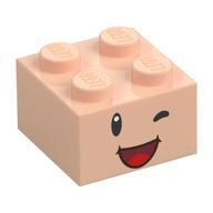 Brique 2 x 2 avec visage, yeux clignotants et bouche ouverte sourire motif imprimé (Brick 2 x 2 with Face, Winking Eyes and Open Mouth Smile Print)