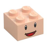 Brique 2 x 2 avec visage, yeux noirs et bouche ouverte sourire motif imprimé (Brick 2 x 2 with Face, Black Eyes and Open Mouth Smile Print)
