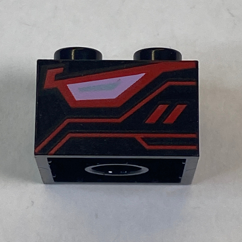 Visuel indicatif Rebrickable de Brique 2 x 2 avec motif imprimé œil numérique rouge sur les deux côtés (Brick 2 x 2 with Red Digital Eye on Both Sides Print)