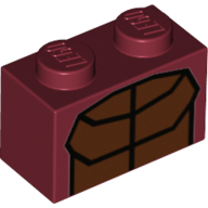 Visuel indicatif Rebrickable de Brique 1 x 2 avec motif imprimé Muscles brun rougeâtre (Brick 1 x 2 with Reddish Brown Muscles Outline Print)