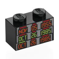 Visuel indicatif Rebrickable de Brique 1 x 2 avec motif imprimé 'NOV 05 1955', 'OCT 26 1985', 'OCT 26 1985' (Brick 1 x 2 with 'NOV 05 1955', 'OCT 26 1985', 'OCT 26 1985' Print)