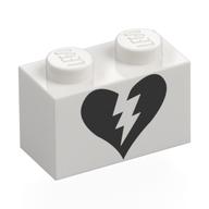 Visuel indicatif Rebrickable de Brique 1 x 2 avec motif imprimé cœur cassé noir (Brick 1 x 2 with Black Broken Heart Print)