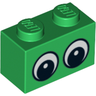Visuel indicatif Rebrickable de Brique 1 x 2 avec deux yeux avec motif imprimé pupilles blanches (Brick 1 x 2 with Two Eyes with White Pupils Print)