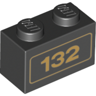 Visuel indicatif Rebrickable de Brique 1 x 2 avec motif imprimé or '132' (Brick 1 x 2 with Gold '132' Print)