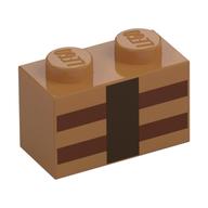 Visuel indicatif Rebrickable de Brique 1 x 2 avec motif imprimé lignes brun rougeâtre et brun foncé (Brick 1 x 2 with Reddish Brown and Dark Brown Lines Print)