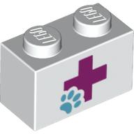 Visuel indicatif Rebrickable de Brique 1 x 2 avec motif imprimé Croix-Rouge et patte d'animal (Brick 1 x 2 with Red Cross and Animal Paw Print)