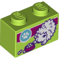 Visuel indicatif Rebrickable de Brique 1 x 2 avec patte vétérinaire imprimé logo et hérisson avec bol alimentaire imprimé (Brick 1 x 2 with Vet Paw Print Logo and Hedgehog with Food Bowl Print)