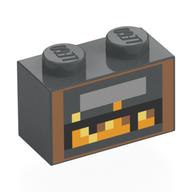 Visuel indicatif Rebrickable de Brique 1 x 2 avec foyer pixellisé, motif imprimé feu (Brick 1 x 2 with Pixelated Fireplace, Fire Print)