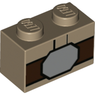 Visuel indicatif Rebrickable de Brique 1 x 2 avec ceinture marron, motif imprimé boucle grise (Brick 1 x 2 with Brown Belt, Grey Belt Buckle Print)