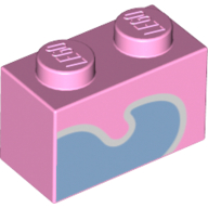 Brique 1 x 2 avec motif imprimé bleu moyen/tour (Brick 1 x 2 with Medium Blue Shape/Swirl Print)