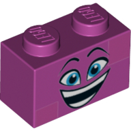 Brique 1 x 2 avec visage heureux, yeux bleus, bouche ouverte motif imprimé (Brick 1 x 2 with Face Happy, Blue Eyes, Open Mouth Print)