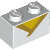 Brique 1 x 2 avec 2 lignes d'or nacré (chemise col en V), motif imprimé Triangle jaune (Brick 1 x 2 with 2 Pearl Gold Lines (V-Neck Shirt), Yellow Triangle Print)
