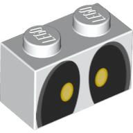 Brique 1 x 2 avec motif imprimé Yeux noirs et jaunes (os secs) (Brick 1 x 2 with Black and Yellow Eyes (Dry Bones) Print)