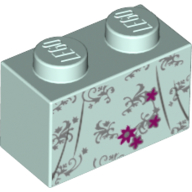 Brique 1 x 2 avec robe, décorations grises et motif imprimé de fleurs magenta (Brick 1 x 2 with Dress, Grey Decorations and Magenta Flowers Print)